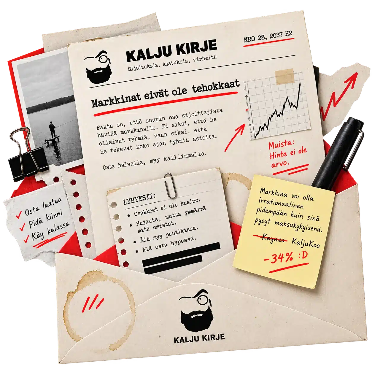 Kalju Kirje -kirjekuori ja sivuja